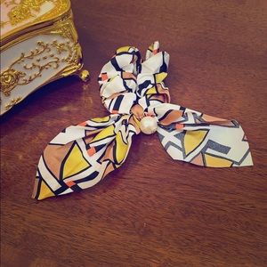 Retro Style Scarf Scrunchy with Faux Pearl Detail